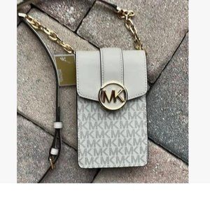 Michael Kors Carmen Small Logo Smartphone Crossbody Bag (Light Cream)
